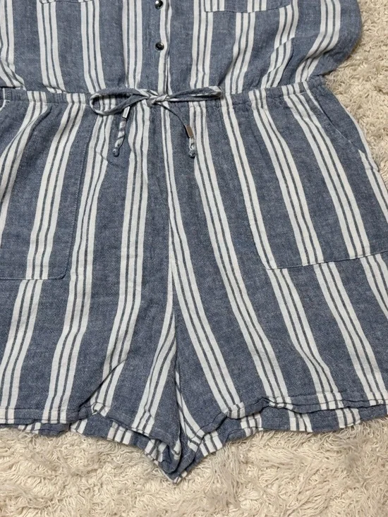 Women’s XL Kelly Renee Sleeveless Blue & White Stripe One-Piece Romper - Picture 3 of 5